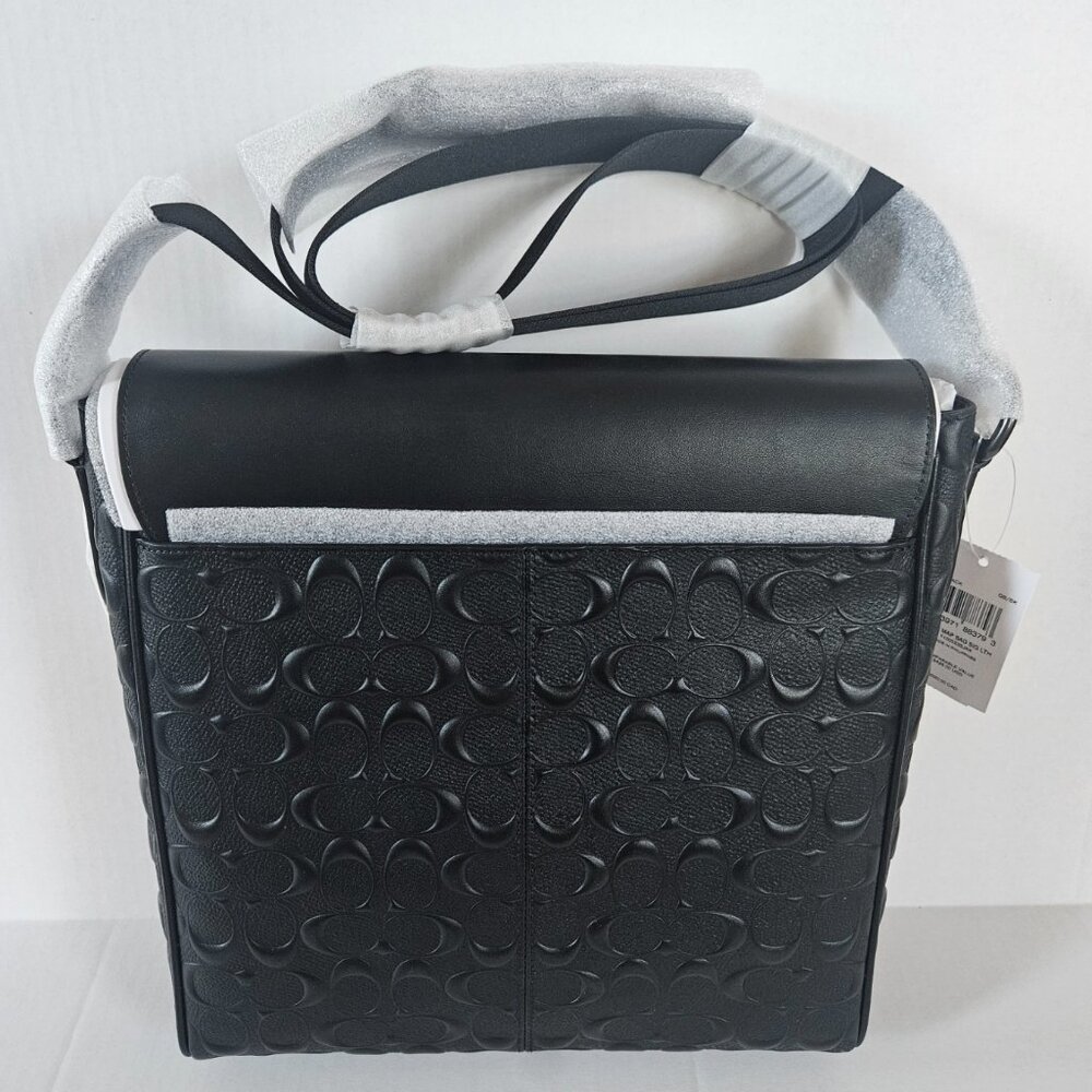 COACH Mens Messenger Bag Houston Map Flap Signature Crossbody Leather Black NWT - Picture 2 of 4